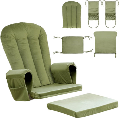 5PCS Suede Glider Rocker Replacement Cushions with 29.5" High Backrest & Side Pockets, Thickened Soft Glider Rocking Chair Cushions with Ottoman Cushion for Indoor Nursery Rocking Chair, Green