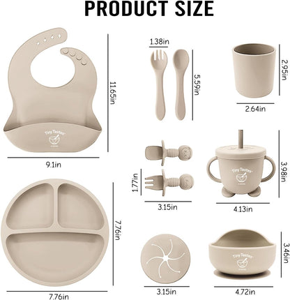 10-Piece Silicone Baby Feeding Set – BPA-Free, Spill-Proof Suction Plate, Bowl, Bib, Snack Cup & Utensils | Dishwasher Safe, Baby Gift Ready (Blue)