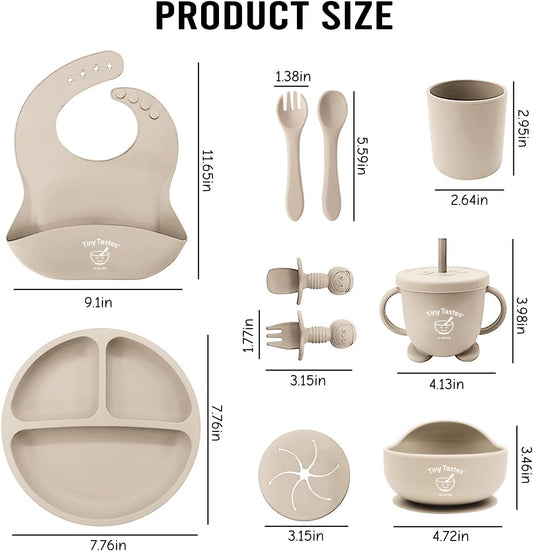 10-Piece Silicone Baby Feeding Set – BPA-Free, Spill-Proof Suction Plate, Bowl, Bib, Snack Cup & Utensils | Dishwasher Safe, Baby Gift Ready (Blue)