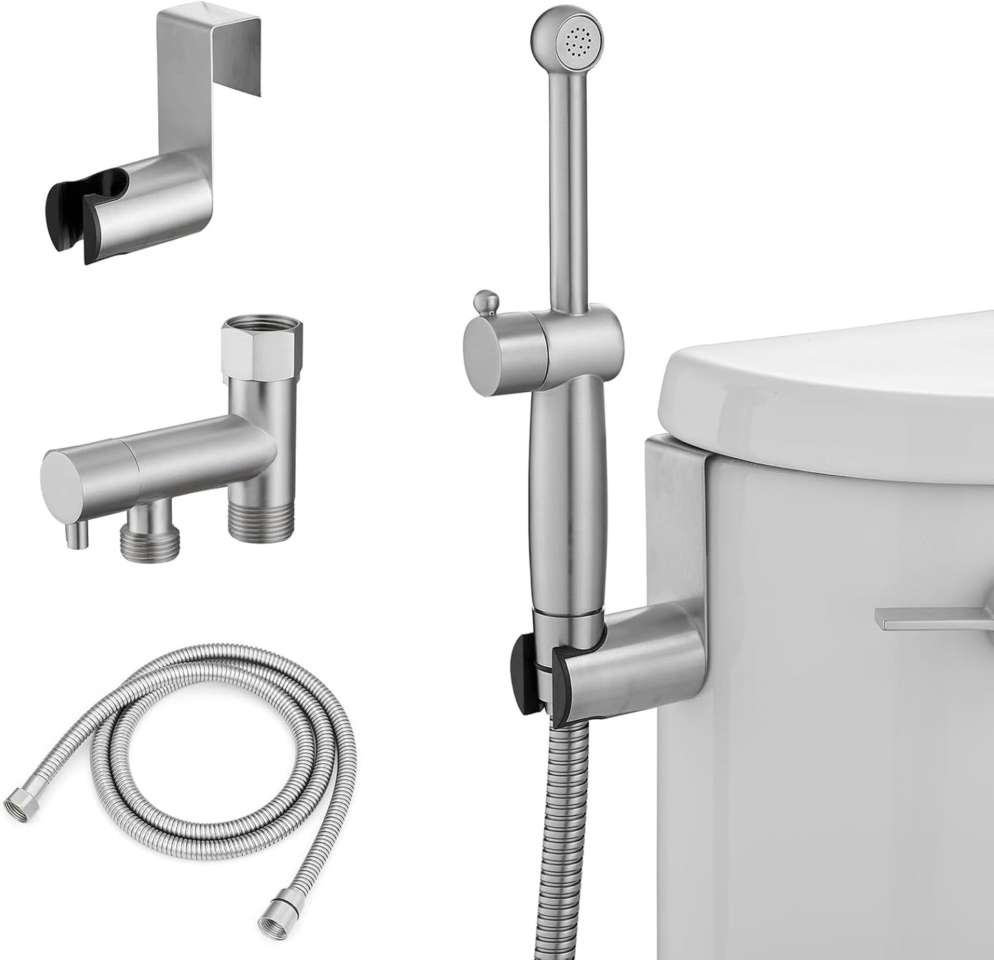 BWE Handheld Bidet Sprayer, Adjustable Water Pressure Toilet Attachment, All Brass Cloth Diaper Jet Sprayer, with Bidet Hose for Feminine or Baby Wash, Brushed Nickel