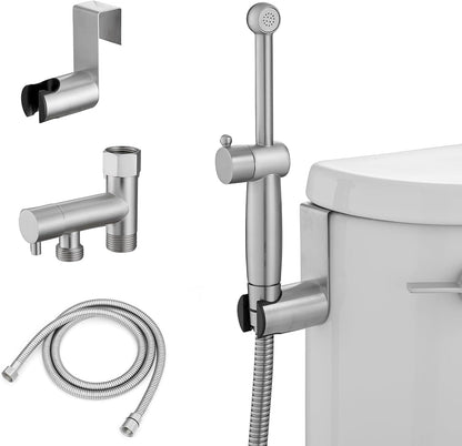 BWE Handheld Bidet Sprayer, Adjustable Water Pressure Toilet Attachment, All Brass Cloth Diaper Jet Sprayer, with Bidet Hose for Feminine or Baby Wash, Brushed Nickel