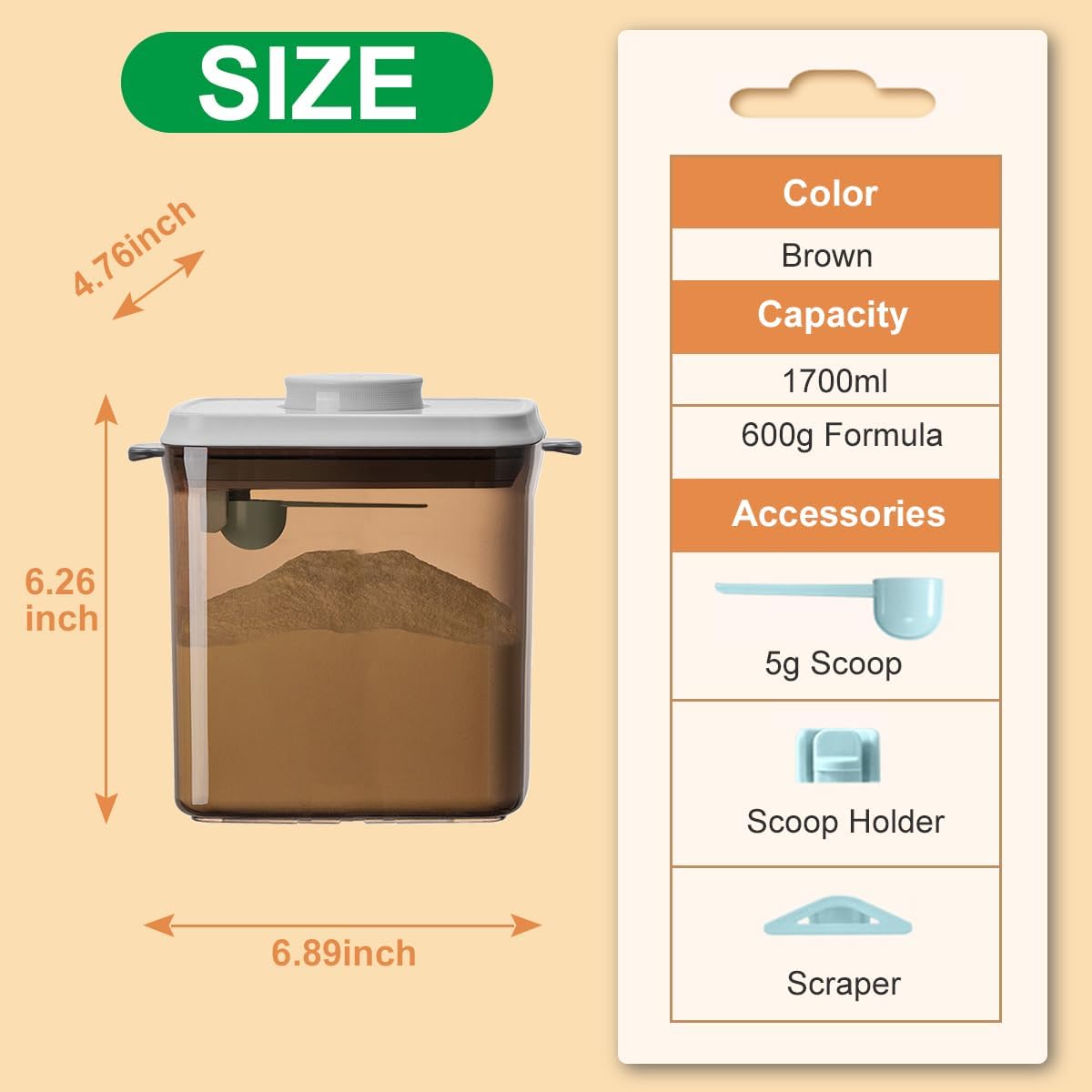 Ankou One-Push Formula Container, 2300ml Formula Dispenser with Scoop and Scraper, Milk Powder Container with Lids, BPA-Free Airtight Food Storage Container 1000g Large Capacity,Dark Brown, Rectangle