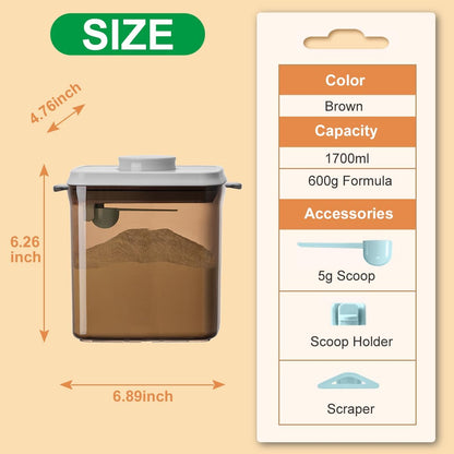 Ankou One-Push Formula Container, 2300ml Formula Dispenser with Scoop and Scraper, Milk Powder Container with Lids, BPA-Free Airtight Food Storage Container 1000g Large Capacity,Dark Brown, Rectangle