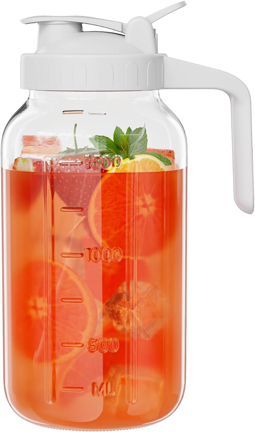 JunVpic Breast Milk Pitcher - 32 oz Glass Mason Jar with Dual Leak-Proof Design, Airtight Seal, Pour Spout & Handle, Storage Container for Breastmilk, Iced Tea & Ice Drinks（Gray）