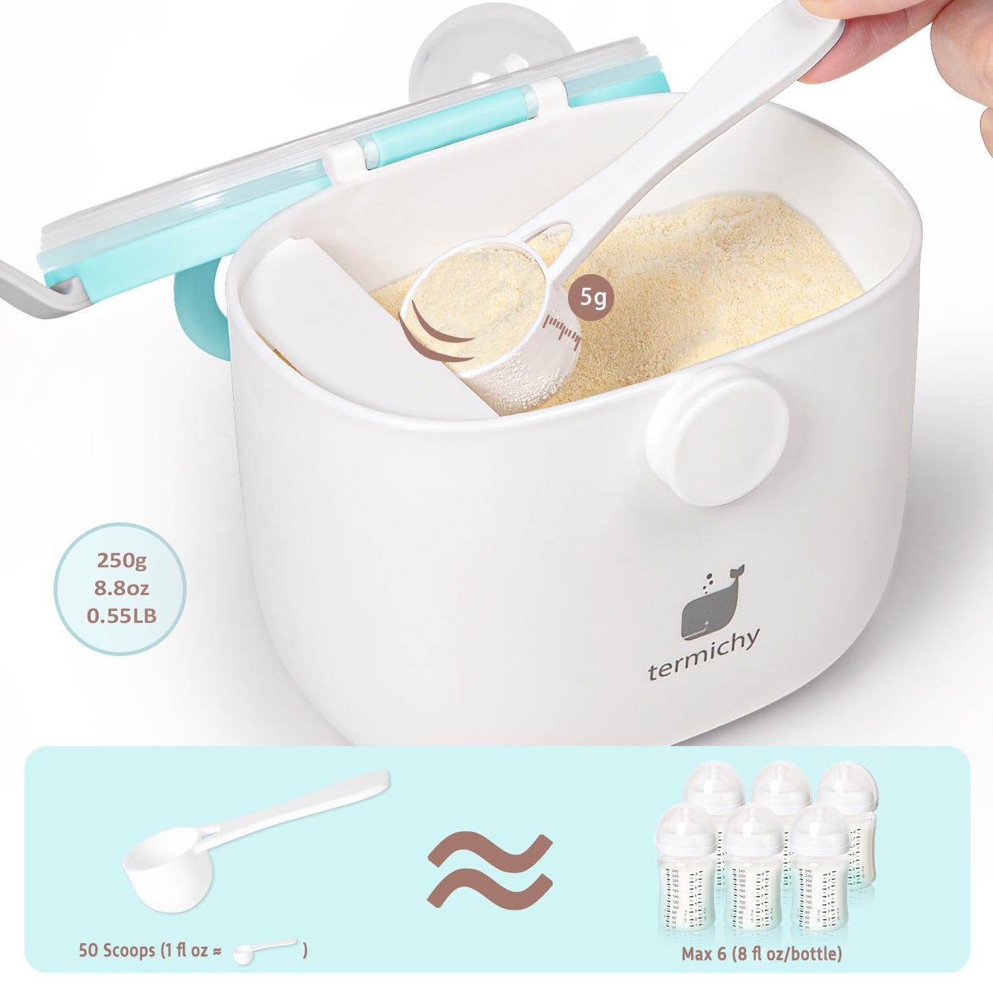 Termichy Baby Formula Dispenser, Portable Formula Dispenser Container with Scoop and Carry Handle for Travel Outdoor Activities for Baby Infant, 500ml