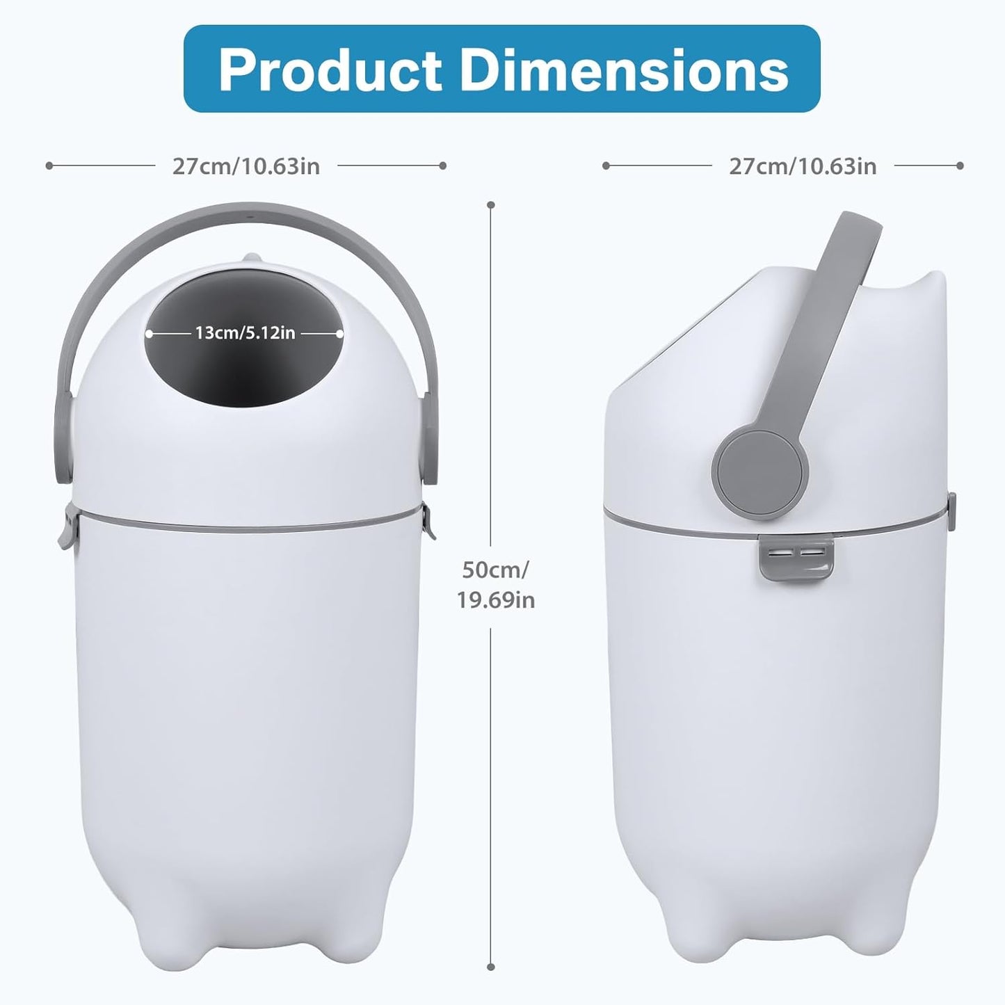 Diaper Pail Odor Control Bin, Large Capacity Diaper Disposal Container, Plastic 15L Holds 16 Diapers Airtight Lid, with Odor Blocking Baffle for Home Nursery Room Living Room White