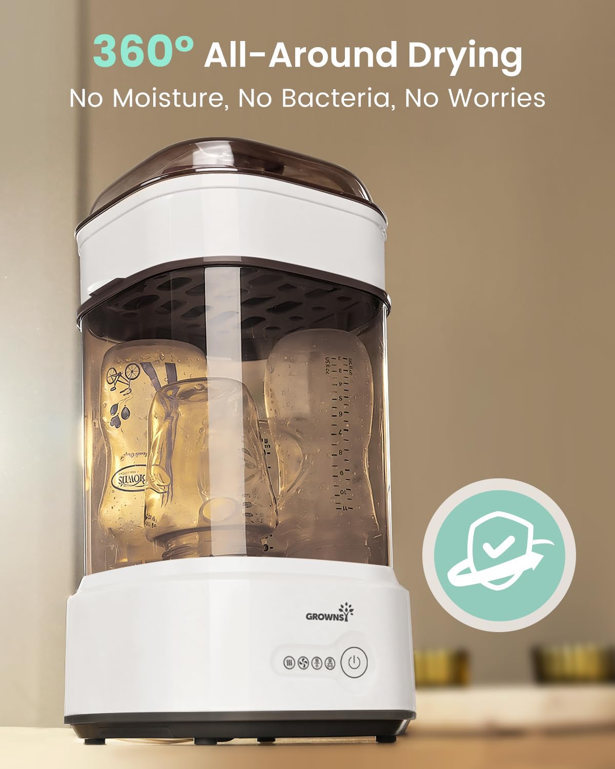GROWNSY Bottle Sterilizer and Dryer, Compact Electric Steam Baby Bottle Sterilizer (Esterilizador de Biberones), Bottle Sanitizer for Baby Bottles, Pacifiers, Pump Parts