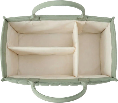 Baby Diaper Caddy Organizer-Large Nursery Storage Basket for Changing Table and Car - Portable Newborn Essentials & Wipes Bin - Gift for Baby Shower and Registry Must-Have (Forest Green)