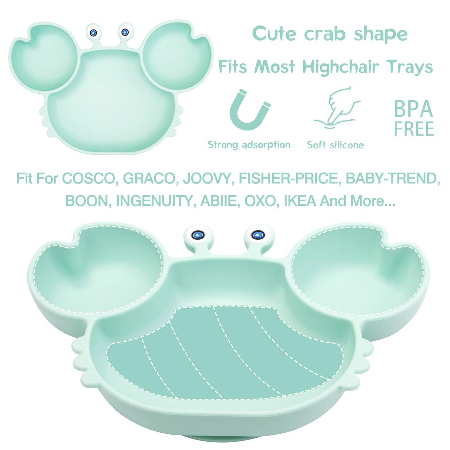 Linowos Silicone Suction Plate for Toddlers - Self Feeding Training Divided Plate Dish and Bowl for Baby and Toddler, Fits for Most Highchairs Trays, BPA Free Microwave Dishwasher Safe