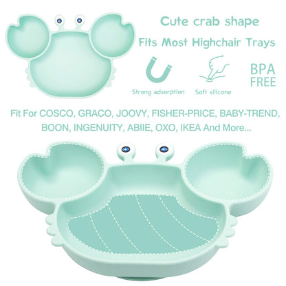 Linowos Silicone Suction Plate for Toddlers - Self Feeding Training Divided Plate Dish and Bowl for Baby and Toddler, Fits for Most Highchairs Trays, BPA Free Microwave Dishwasher Safe