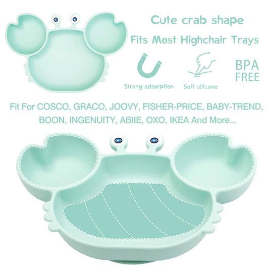 Linowos Silicone Suction Plate for Toddlers - Self Feeding Training Divided Plate Dish and Bowl for Baby and Toddler, Fits for Most Highchairs Trays, BPA Free Microwave Dishwasher Safe