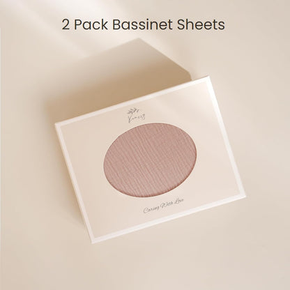 Konssy Muslin Fitted Bassinet Sheets 2 Pack for Baby Girl Boy, Soft Bedside Sleeper Bassinet Sheets Fit for Baby Bassinets, Moses Basket Oval Rectangle Pad/Mattress