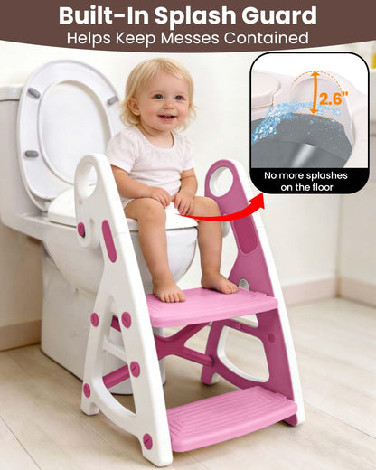 Potty Training Seat, Primlect Upgrade Ultra-Stable Toddler Toilet Seat for Kids Boys Girls, 2 in 1 Potty Training Toilet with Step Stool, Adjustable Seat and Ladder, Non-Slip Pad, Splash Guard (Grey)