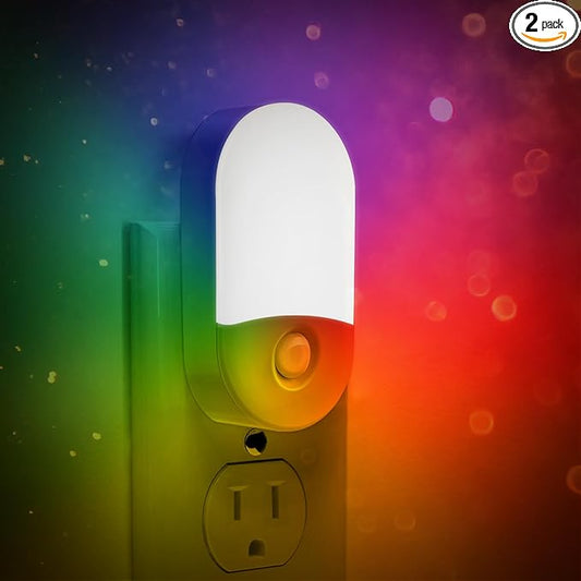 L LOHAS LED Night Light for Kids [2 Pack], 8-Color Changing Night Lights Plug into Wall, RGB LED Nightlights, Nightlight with Light Sensor, Cute Night Light for Bathroom Decor, Children Room,Gift