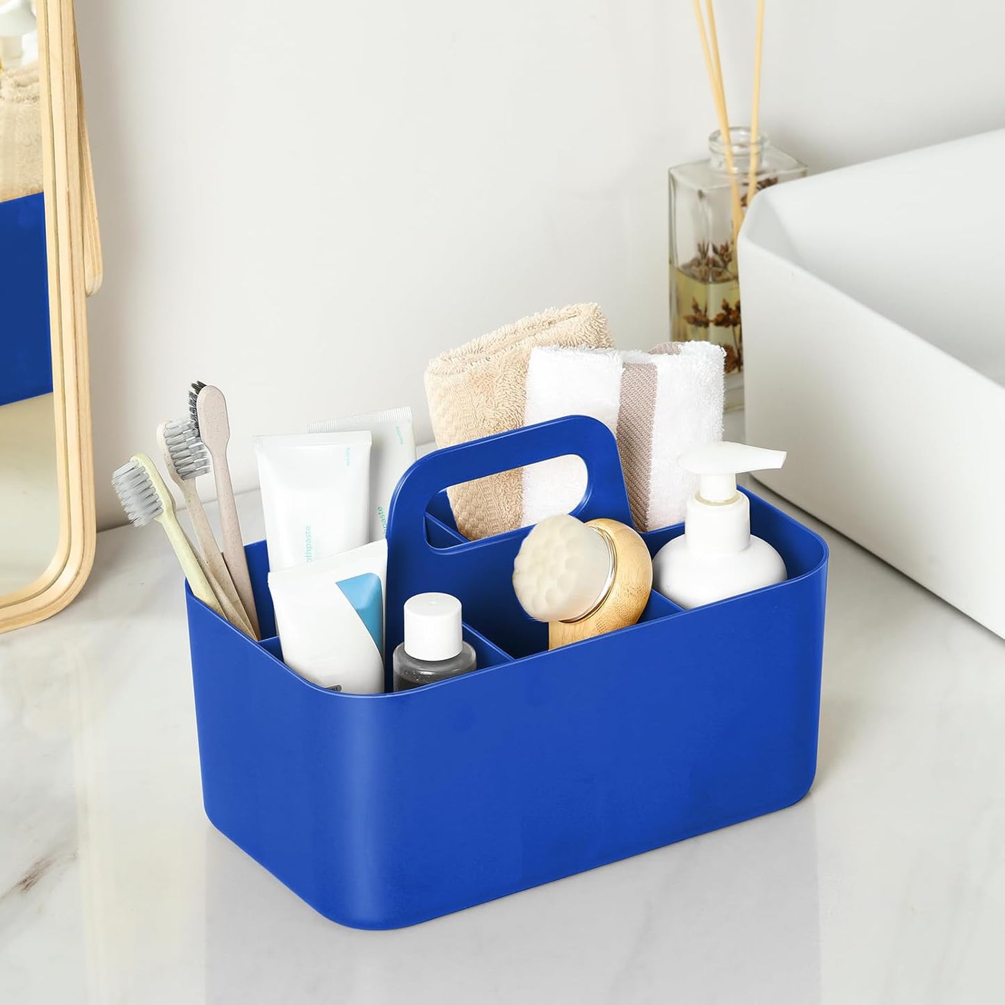 Multiuse Caddy Organizer with Handle, Portable Divided Plastic Tote Bin - Art Craft, Stationary Pen Marker Crayons, Makeup Hair Supplies Storage - Bathroom, Classroom, Dorm, Office, Desk Holder - Pink