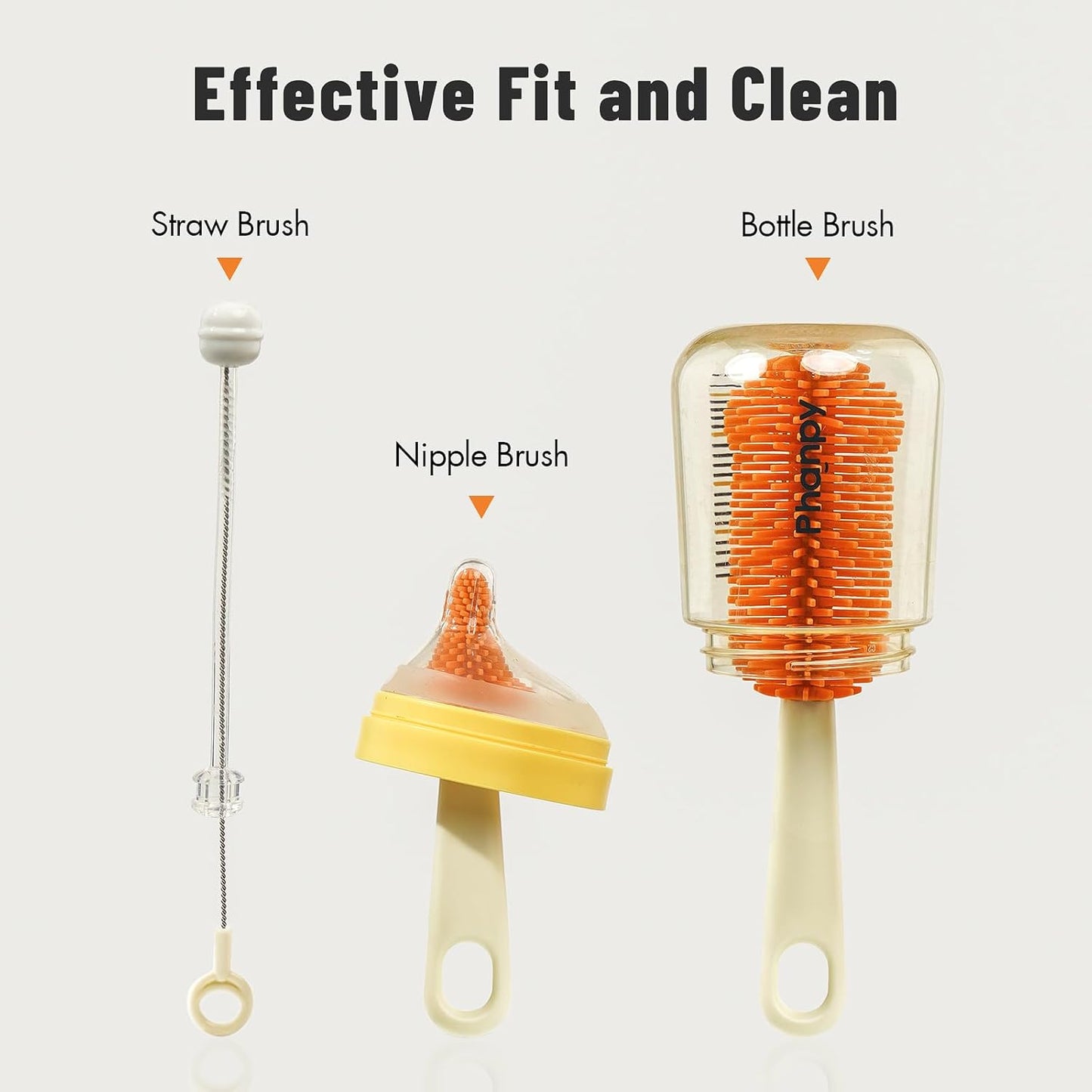 Phanpy Traveling Bottle Brush Set Portable Baby Bottle Cleaner Kit with Silicone Brush, Nipple Brush, Straw Brush, Drying Rack, Storage Box for Home and Travel