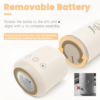 Portable Baby Bottle Warmer, Travel-Friendly with Detachable Battery Base, Type-C Fast Charge, 316 Stainless Steel, Touch Control, 8H Constant Temperature, Child Lock, 95-131°F