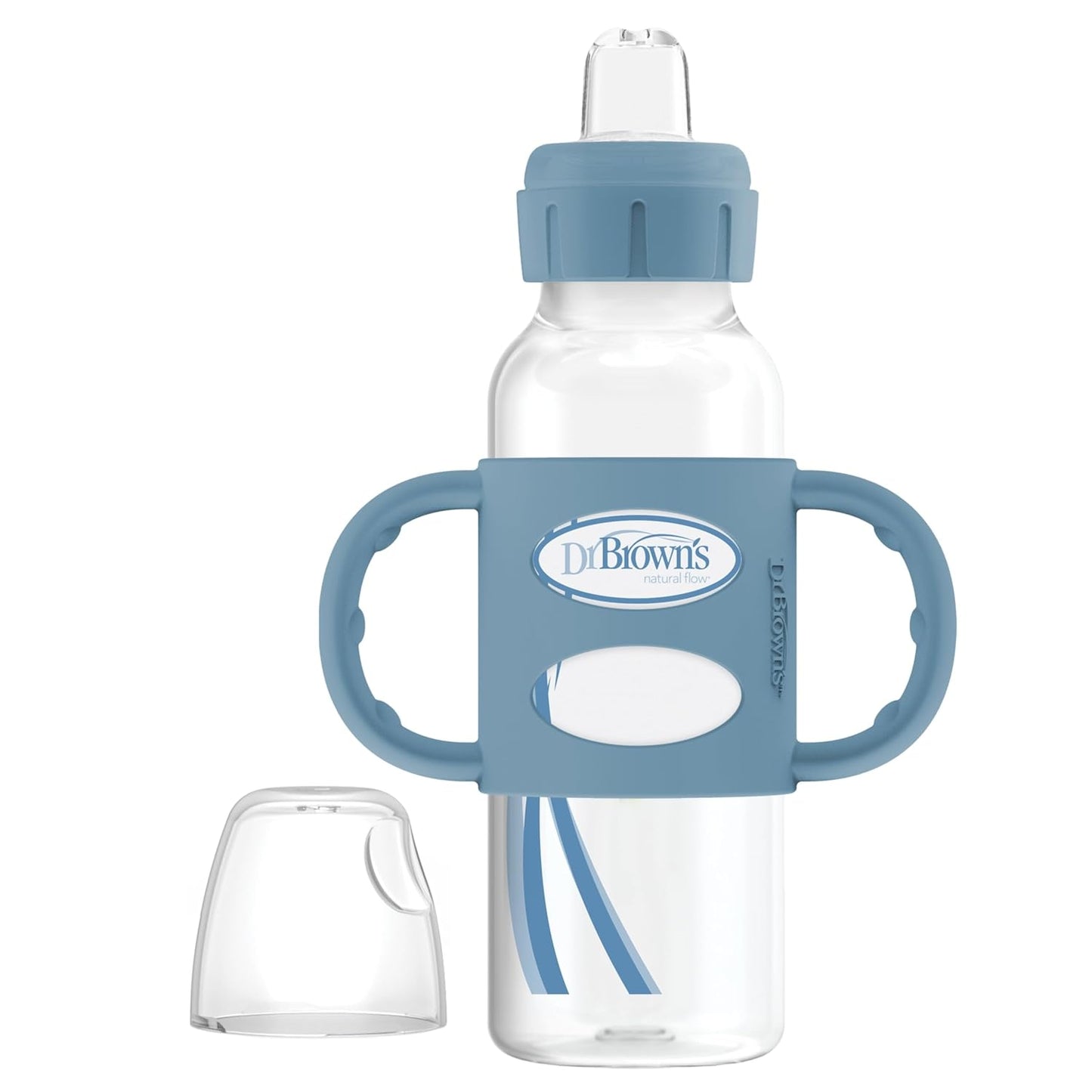 Dr. Brown's Milestones Narrow Sippy Spout Bottle with 100% Silicone, Easy-Grip Handles and Soft Sippy Spout, 8oz/250mL, Light Pink and Ecru, 2-Pack, 6m+