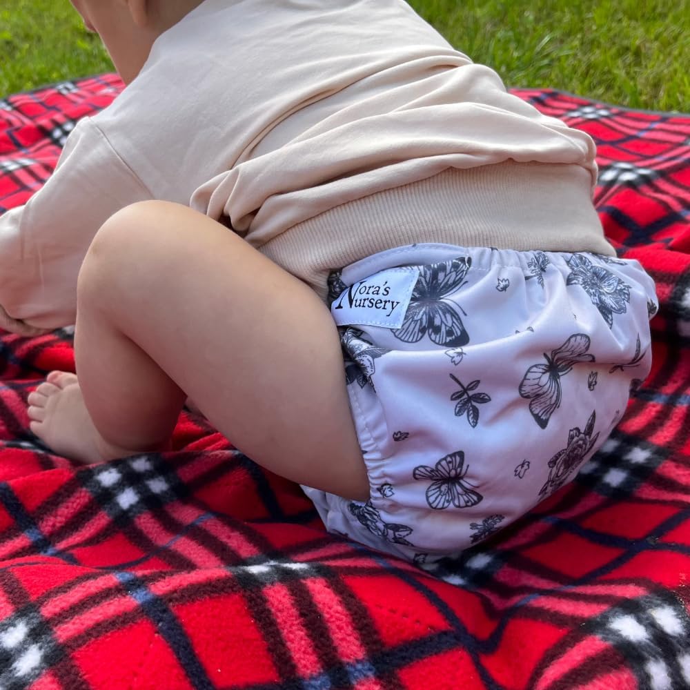 Nora's Nursery Cloth Diapers 7 Pack with 7 Inserts & 1 Wet Bag - Waterproof Cover, Washable, Reusable & One Size Adjustable Pocket Diapers for Newborns and Toddlers - Delilah