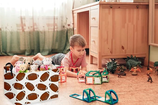 Rectangular Football Basket,Kids Baskets for Kids.Waterproof PE Coating Cute Bins with Handles.Boys Basket,Toys Box,Books Baskets,Gifts Box. (Rugby)