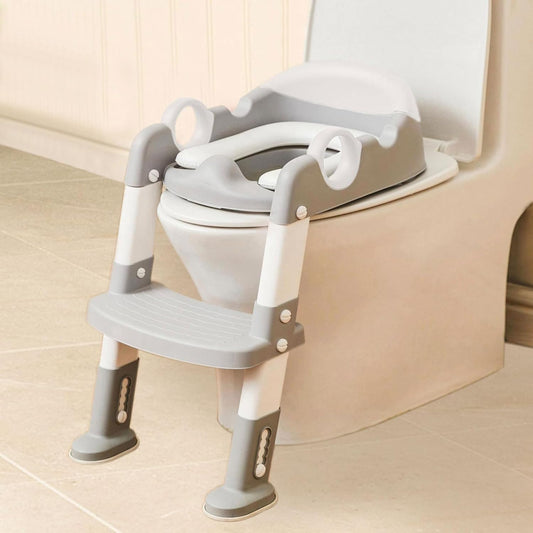Potty Training Seat with Step Stool Ladder for Kids and Toddler,Wiifo Sturdy Potty Ladder with Soft Padded Cushion for Toddler Boys and Girls(Light Grey) 2025 New Version