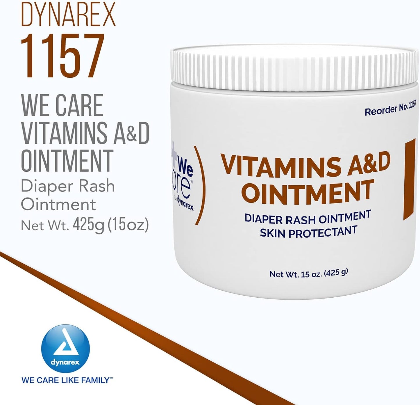 Dynarex Vitamins A & D Ointment, Ointment with Vitamin A and Vitamin D Skin Protectant, for Diaper Rash and Discomfort, White, 15 oz Jar