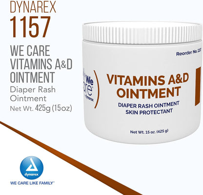 Dynarex Vitamins A & D Ointment, Ointment with Vitamin A and Vitamin D Skin Protectant, for Diaper Rash and Discomfort, White, 15 oz Jar