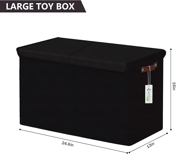 Bagnizer Large Toy Storage Box with Lids, Collapsible Sturdy Baby Storage Organizer Chest Bin Basket for Kids, Boys, Girls, Playroom, Nursery, Bedroom, Closet 25"x13"x16" (Black)