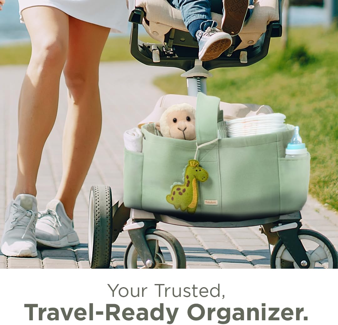 Folkulture Baby Diaper Caddy | Cotton Diaper Bag for Kids - Stylish Comfort Spacious Travel Essential Cart | Nursery Storage Bin and Car Organizer for Diapers, Wipes (Sky Blue - 15")