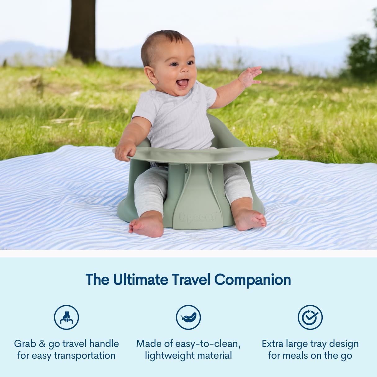Upseat – The Original Ergonomic Baby Floor & Booster Seat with Tray, Developed with Physical Therapists for Upright Posture & Healthy Hip Development, 4–24 Months, Dishwasher-Safe Extra-Large Tray