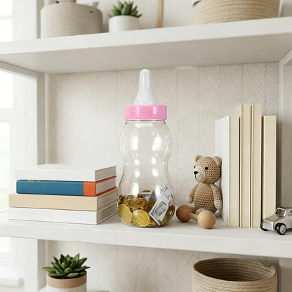 IMIKEYA 11-Inch Baby Bottle Piggy Bank - Giant Fillable Candy Jar & Savings Bank for Baby Shower, Nursery Decor, Birthday & Christening Decor Pink