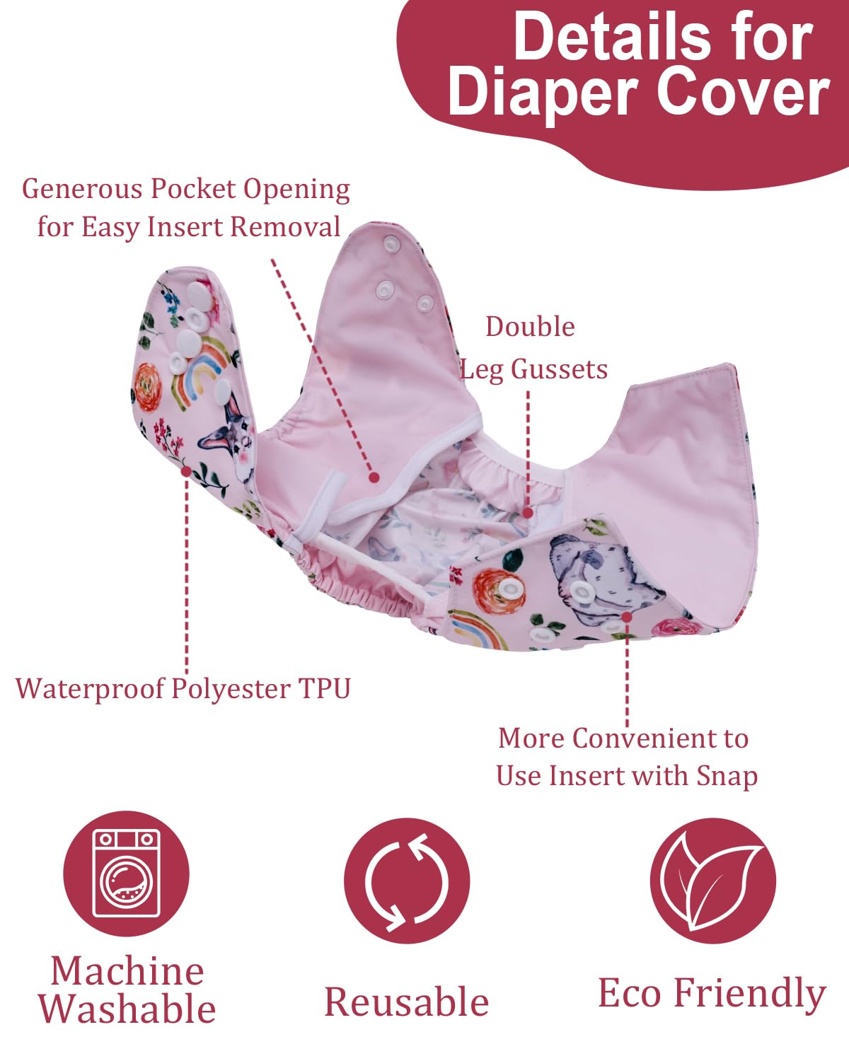 babygoal Cloth Diaper Covers 6 Pack with Wet Bag for Fitted Diapers and Prefolds with Double Gussets, Adjustable and Reusable for Baby Boys and Girls