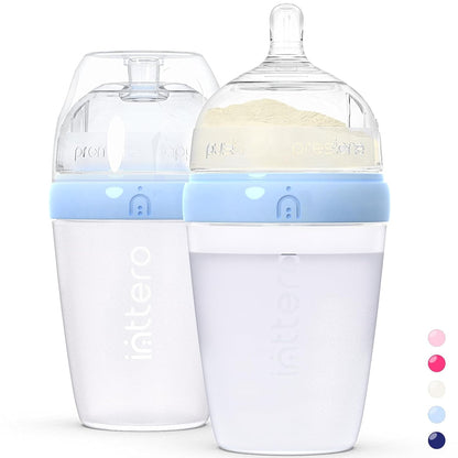 Baby Bottles with Built-in Formula Dispenser, Anti-Colic Wide Neck Design for Newborn Feeding and Everyday Baby Essentials, 9 Oz Medium Flow (2 Pack), Stylish White
