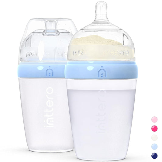 Baby Bottles with Built-in Formula Dispenser, Anti-Colic Wide Neck Design for Newborn Feeding and Everyday Baby Essentials, 9 Oz Medium Flow (2 Pack), Stylish White