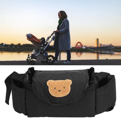 Stroller Organizer Bag with Insulated Cup Holders, Large Storage Space, Polyester, Portable with Shoulder Strap, for Diapers Phones Toys