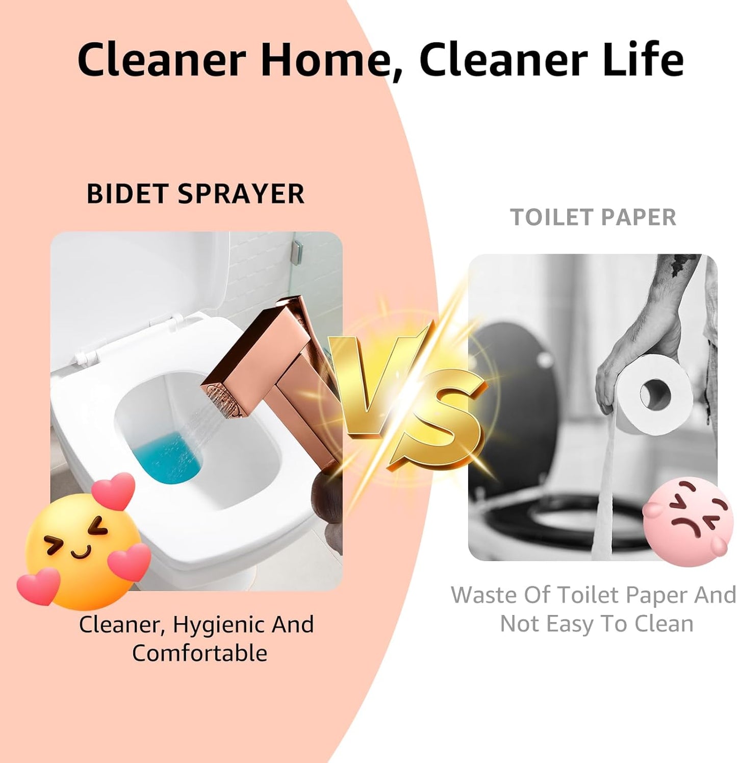 Handheld Bidet Sprayer for Toilet, Cloth Diaper Sprayer with Wall Mounts (ABS) and Hand Held Bidet Bathroom Hose (Stainless Steel), Jet Spray for Toilet, Muslim Shower, Easy to Install (Chrome)