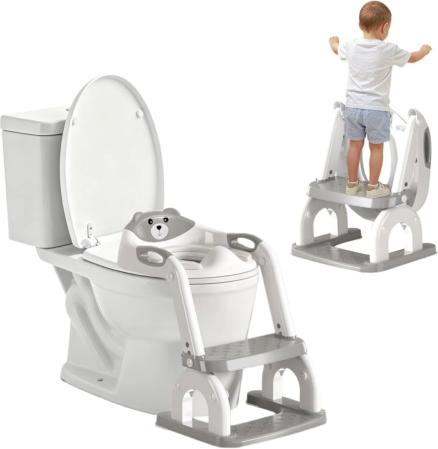 2-in-1 Potty Training Seat Toddler Potty Training Seat with Step Stool Foldable Ladder Adjustable Toddler Toilet Chair for Boys&Girls Splash Guard (Blue Yellow)