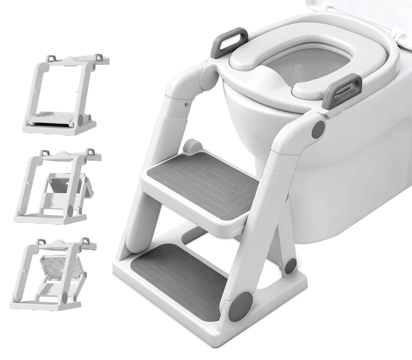 [No Assembly Required] BABY JOYCE Potty Training Seat with Step Stool Ladder, Extra Sturdy Integrated Toddler Toilet Seat for Boys Girls, Anti-Slip Step & Splash Guard, Foldable Potty Ladder (Grey)
