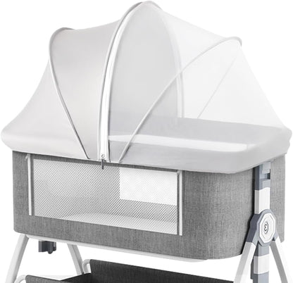 Akiky Portable Bassinet Bedside Sleeper Cover Semi-Sunshade Mosquito Net for Baby Infant Bed Sleeper Cover Mesh Net with Zip-up Window(Gray)