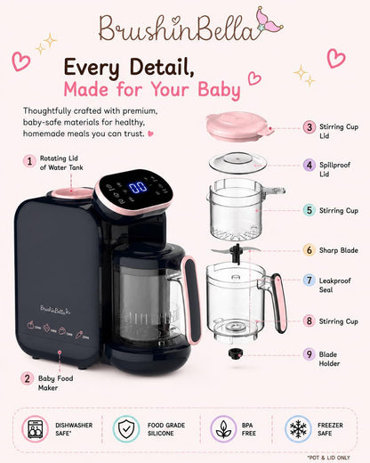 Baby Food Maker 5-in-1 Baby Food Processor with Soup Tray, Baby Puree Maker Machine, Grinder, Steamer, Touch Screen, Auto and Manual Blend, Bottle Warmer