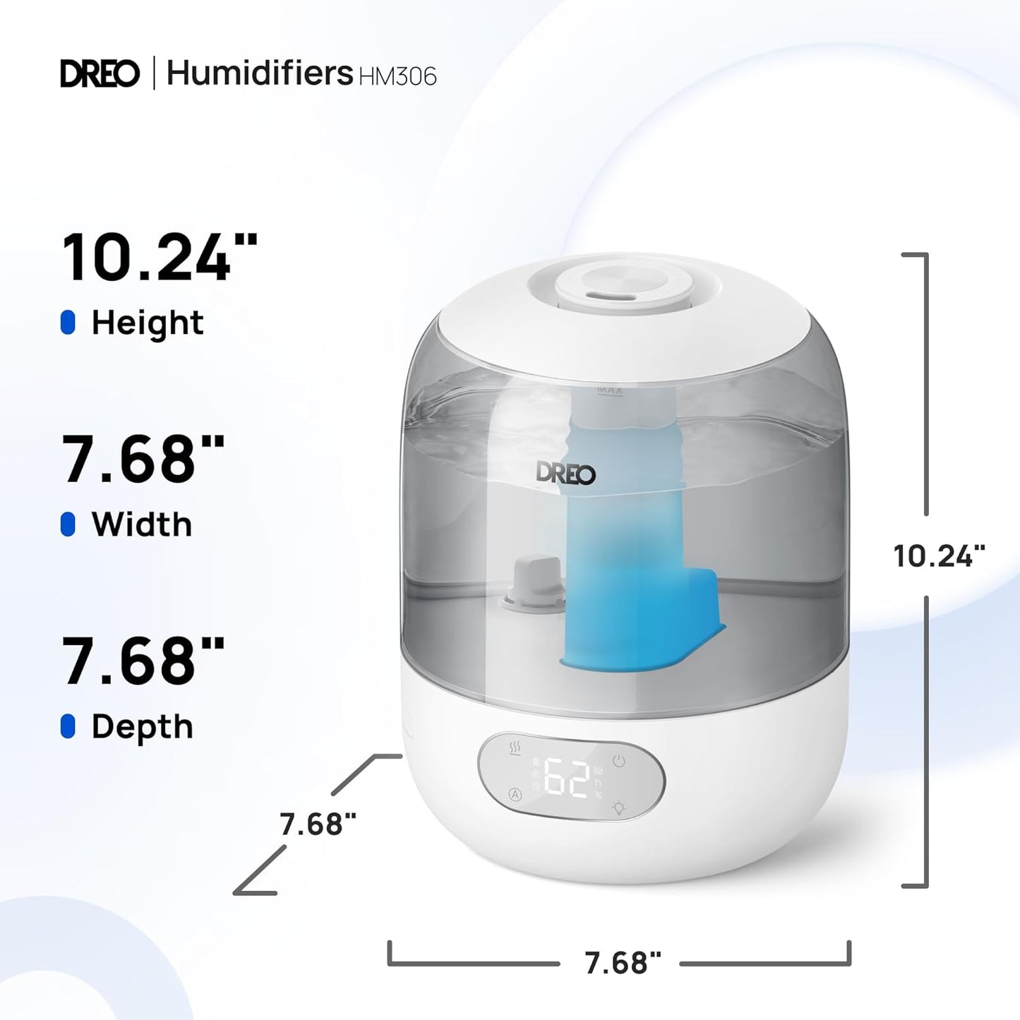 DREO Humidifiers for Bedroom, 3L Top Fill 30H & 26dB Quiet Runtime for Large Room, Cool Mist Ultrasonic Humidifier with Humidity Sensor, Night Light for Home, Baby, Nursery, Plants, New Edition
