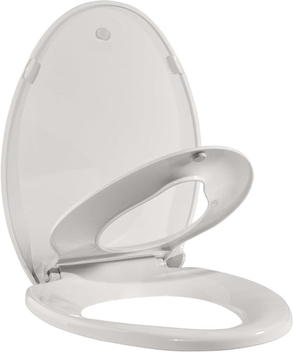 17" White Round Toilet Seat for Adult and Child, Built-In Potty Training Seat with Soft Quiet Close Non-Slip Design, Magnetic Kids Seat and Cover for Round/Oval Toilets, Easy to Install and Clean