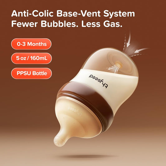 Thyseed PPSU Anti-Colic Baby Bottle, Breast-Like Medium Fast Flow Nipple for Breastfed Babies (3m+), 8 oz/240 mL, 2 Pack