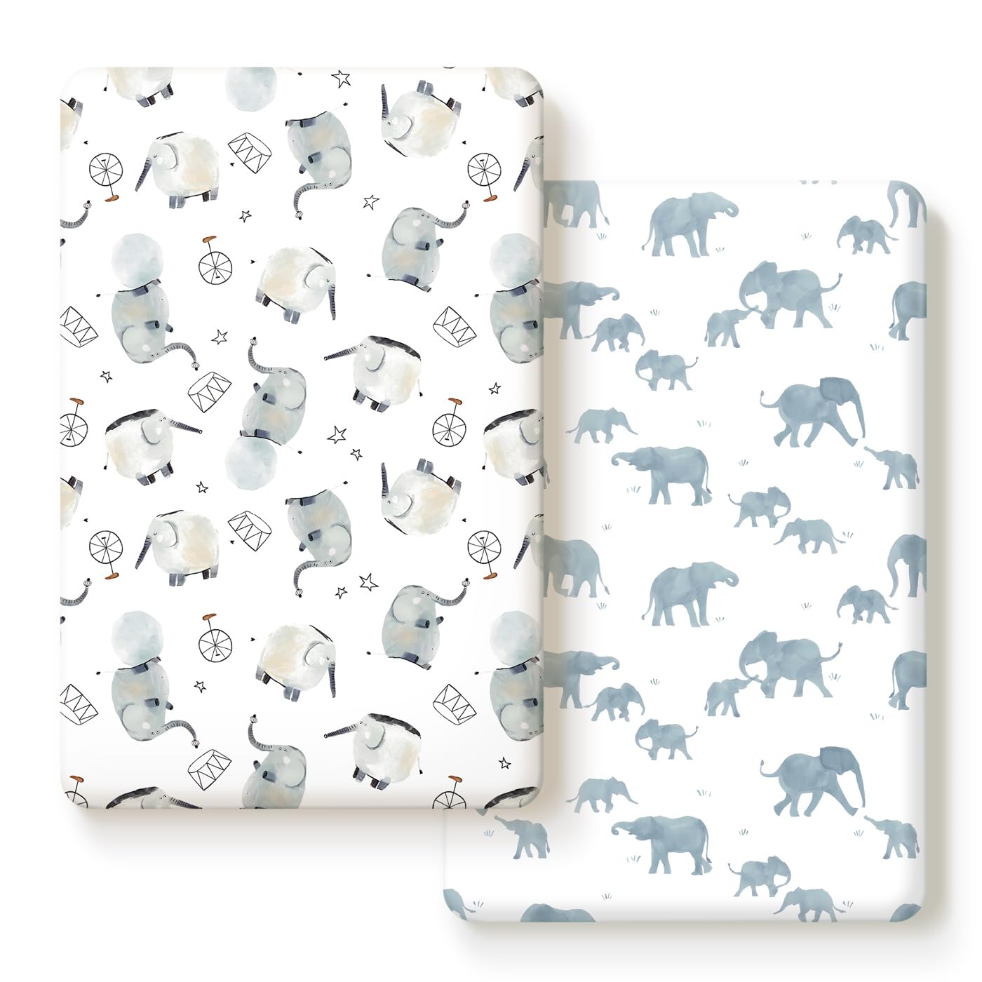 GRSSDER Stretch Ultra Soft Jersey Knit Fitted Pack n Play Playard Sheets Set 2 Pack，Fits Portable/Mini Cribs Sheets, Playards Mattress Pads, Stylish Watercolor Animals for Baby, Mint Green