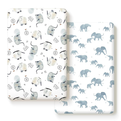 GRSSDER Stretch Ultra Soft Jersey Knit Fitted Pack n Play Playard Sheets Set 2 Pack，Fits Portable/Mini Cribs Sheets, Playards Mattress Pads, Stylish Watercolor Animals for Baby, Mint Green