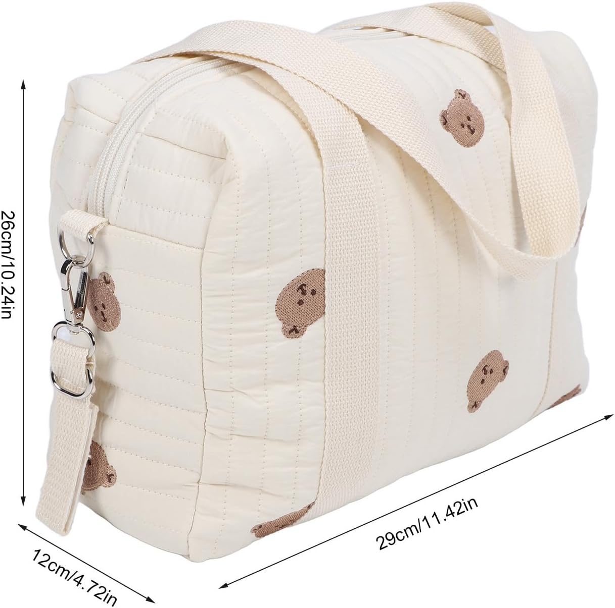 SUNGOOYUE Baby Stroller Storage Bag, Large Capacity Hanging Organizer with Zipper Pockets Cotton Stroller Bag for Mom Essentials Diapers Toys (Bear Bag)
