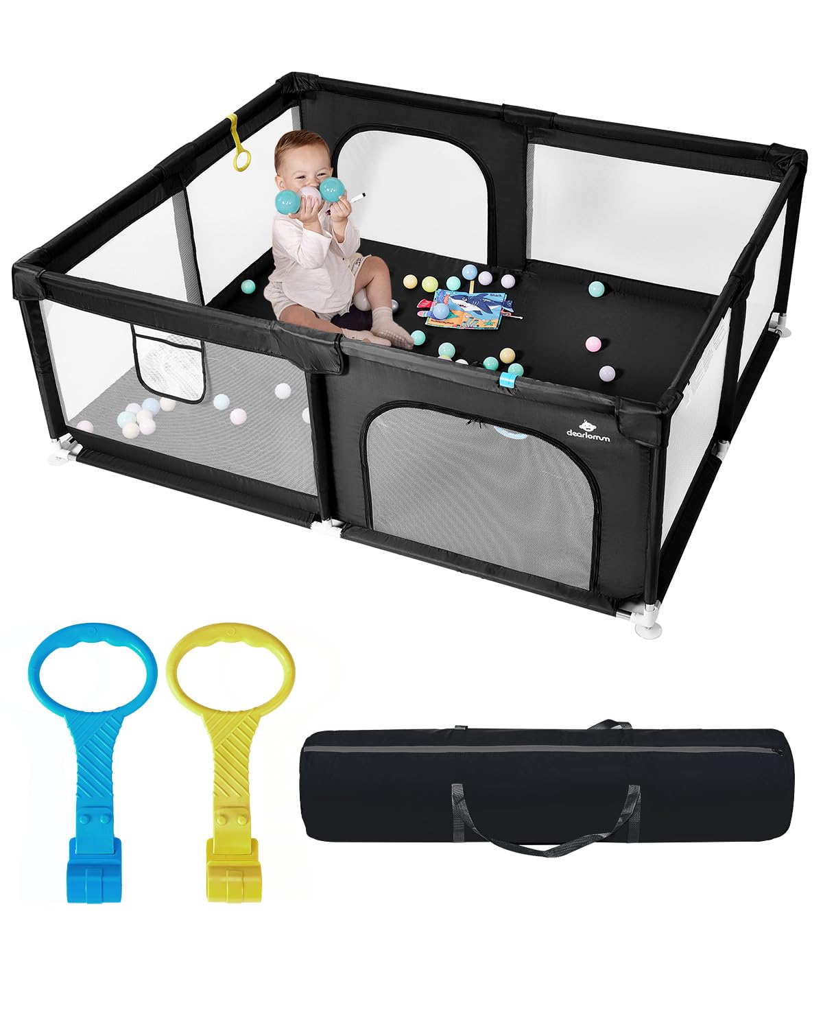 Baby Playpen with Mat, 71" x 59" Extra Large Play Yard for Babies and Toddlers, Baby Fence with Soft Thick Play Mat, Indoor Safety Activity Center for Infants, Easy to Assemble and Clean（Gray）