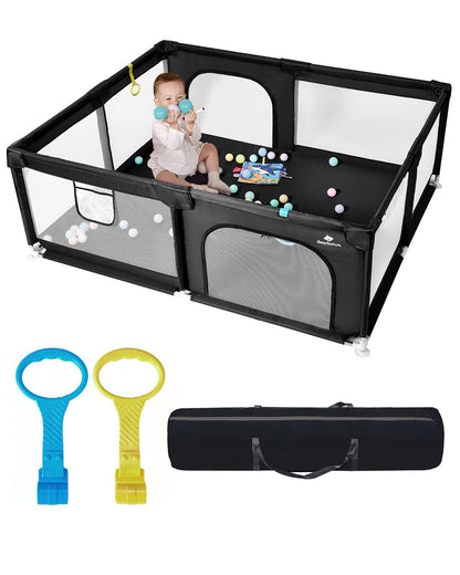 Baby Playpen with Mat, 71" x 59" Extra Large Play Yard for Babies and Toddlers, Baby Fence with Soft Thick Play Mat, Indoor Safety Activity Center for Infants, Easy to Assemble and Clean（Gray）