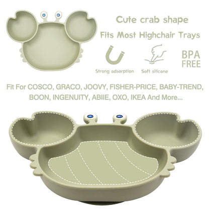 Linowos Silicone Suction Plate for Toddlers - Self Feeding Training Divided Plate Dish and Bowl for Baby and Toddler, Fits for Most Highchairs Trays, BPA Free Microwave Dishwasher Safe