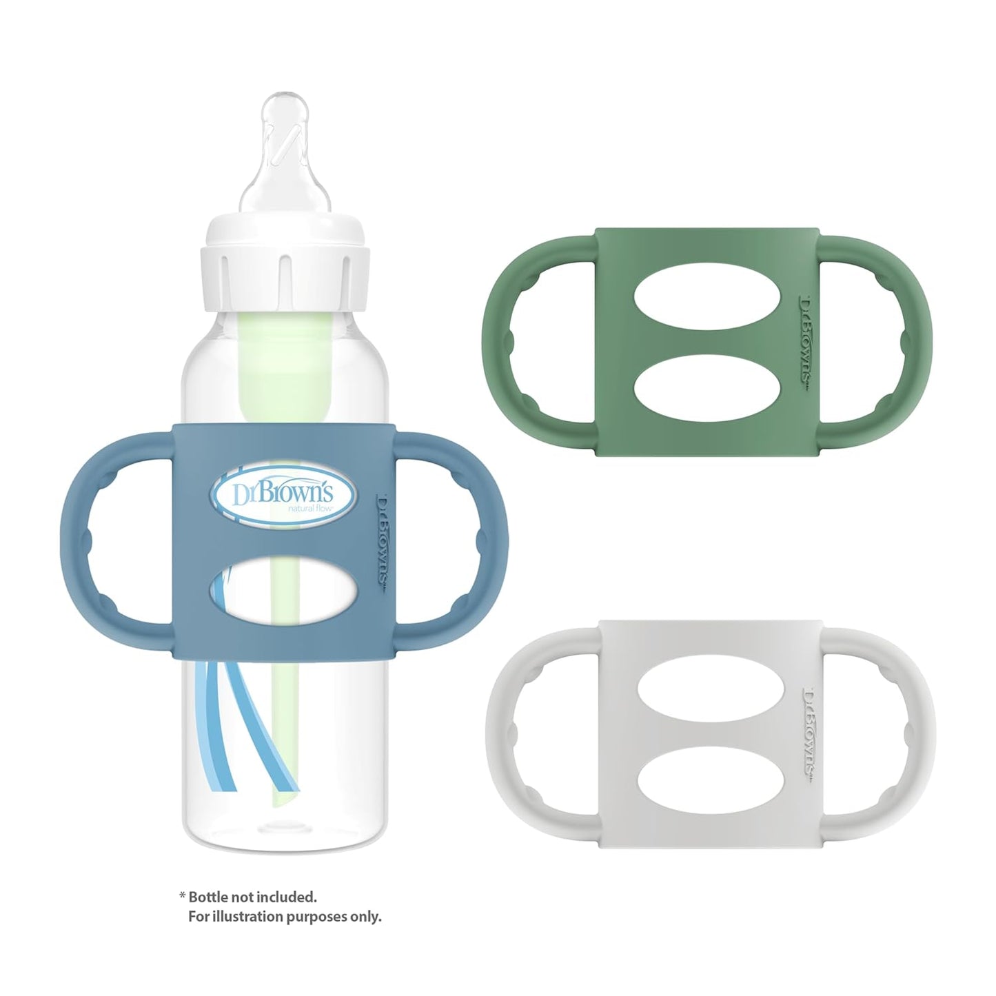 Dr. Brown's Narrow Baby Bottle Handles, 100% Silicone, Easy Grip Removable Handles for Bottle to Sippy Cup Transition, Blue, 4m+